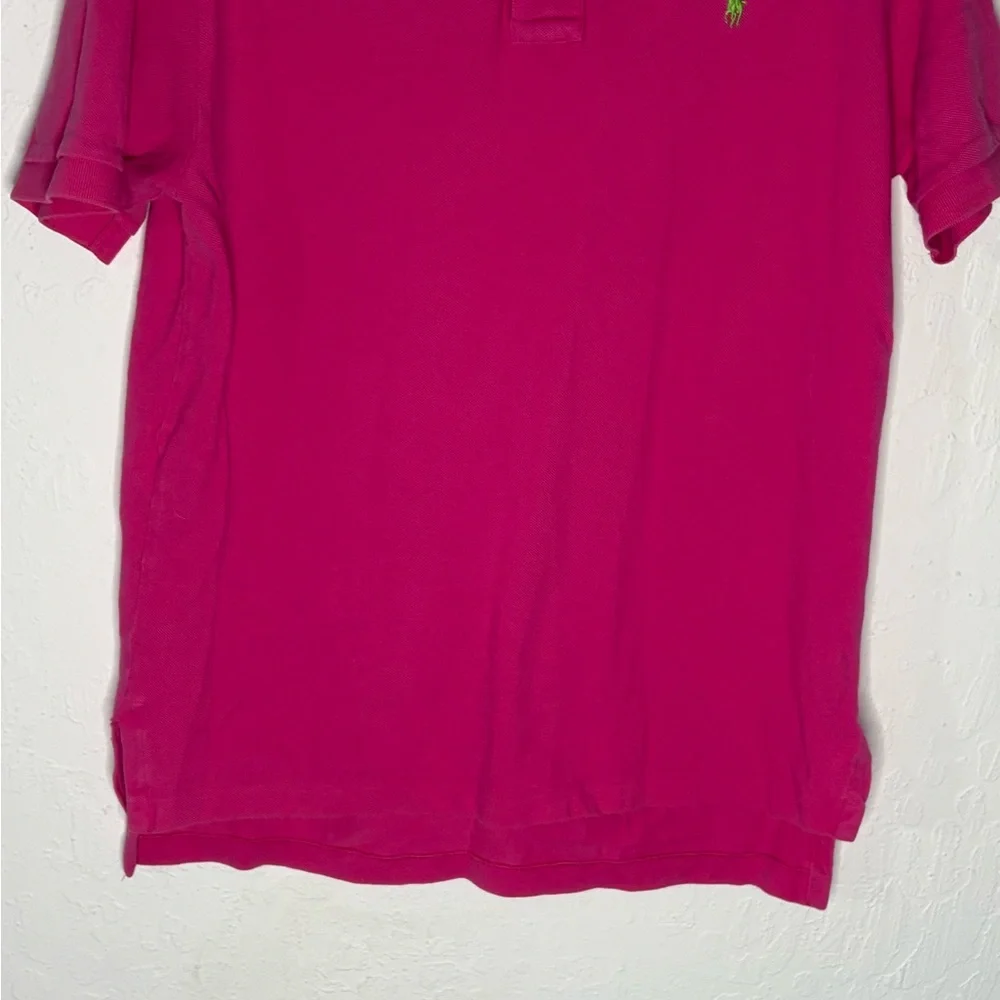 Polo Ralph Lauren Mens Polo Shirt Pink M Short Sleeve Collard Green‎ Pony